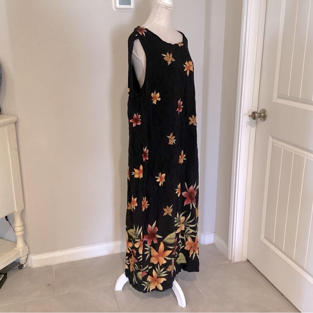 Vintage ‘90s Sheri Martin Black Yellow Floral Sleeveless Maxi Dress